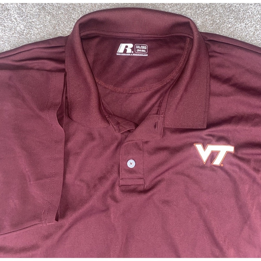 Russell Athletic Virginia Tech Hokies Polo Shirt Men 3XL Performance Maroon NCAA